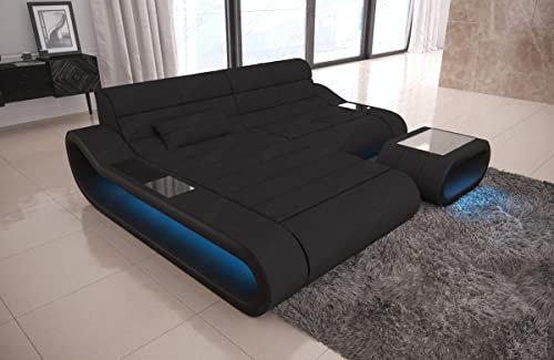 Sofa Dreams Ecksofa Concept kurz - mit LED Beleuchtung, Ottomane/Mikrofaser/Ausrichtung wählbar (Ottomane Links, Schwarz)