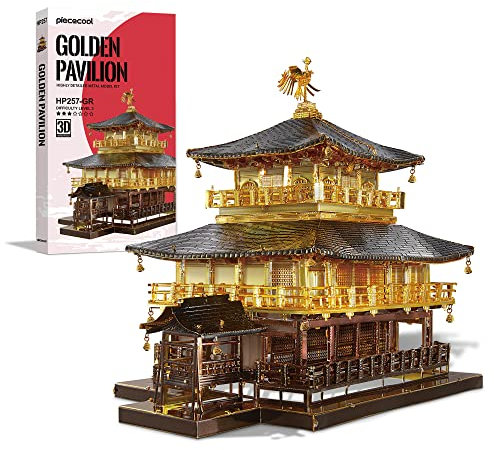 Piececool Puzzle 3D Metal Temple du Pavillon D’Or, Maquette Maison a Construire de Acier Inoxydable 430, Restauration 100%, Maquette Metal, Cadeau d'anniversaire pour 3D Puzzle Adulte, 369 Pièces