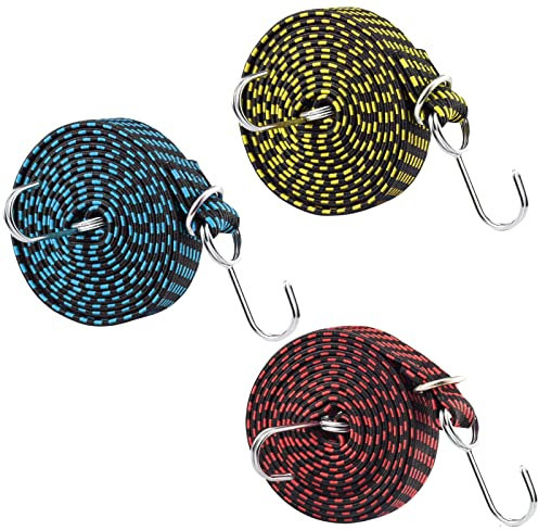 Spanngummi mit Haken, 3er-Set Extra Stark Elastischer Spannband Spanngurte, Expander, Gepäckspanner, Gummiseil, Gummizug, Expanderseil für Fahrrad, Autotransporter, Motorrad, Camping, 2M Lang