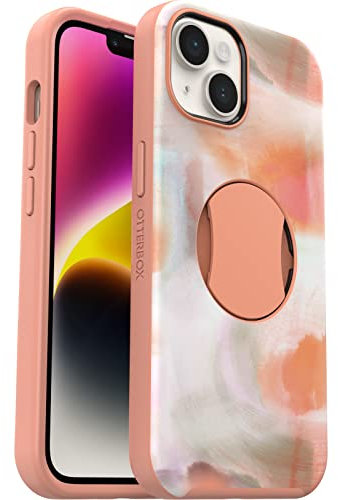 OtterBox iPhone 14 and iPhone 13 OtterGrip Symmetry Series Case - PEACHES (Orange), built-in grip, sleek case, snaps to MagSafe, raised edges protect camera & screen