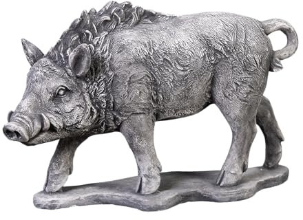 gartendekoparadies.de Wildschwein in mittlerer Größe Keiler, Steinfigur, H. 30 cm, 13 kg, Grau, frostsicher aus Steinguss für Außenbereich