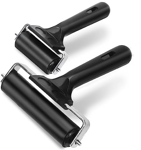 Swpeet 2 Pack Black Rubber Roller, Brayer Roller, gomma dura, Blocco Stamping Anti Skid Strumenti di costruzione 2,2 e 3,7 pollici per stampa, inchiostro, artigianato, incollaggio e timbratura