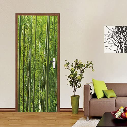 stickers paroi de douche 40x120cm(15.74 inches * 47.24 inches) Vert bambou Bricolage 3D porte autocollants pour salon chambre PVC adhésif papier peint décor à la maison étanche Stickers muraux