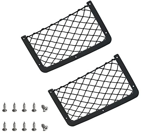 Storage Nets for campervans,2 Pcs Car Storage Net,Campervan Storage Nets Rack with Plastic Frame,Car Storage Nylon Net Bag with 10 Pcs Screws,Cargo Mesh Bag Organiser for Motorhome,Boat
