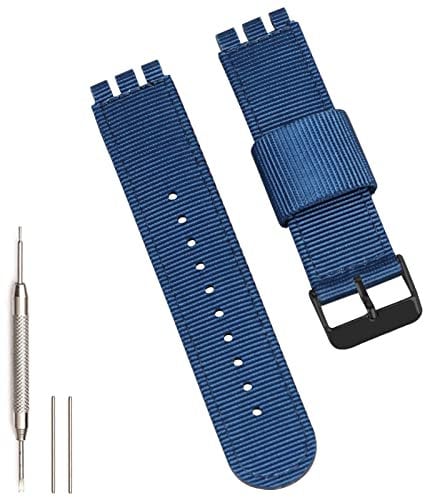 Hijiawee Ersatzband für Swatch 17 mm, 19 mm, 20 mm, militärisches, ballistisches, weiches gewebtes Nylon-Uhrenarmband für Swatch Serie (20 mm, blau)