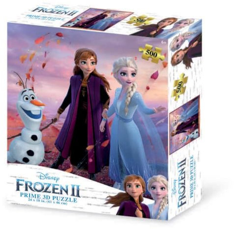Grandi Giochi PUR02000 Frozen, ELSA, Anna e Olaf Eiskönigin II horizontales Linsenpuzzle mit 500 Teilen und 3D-Effektverpackung-PUR02000