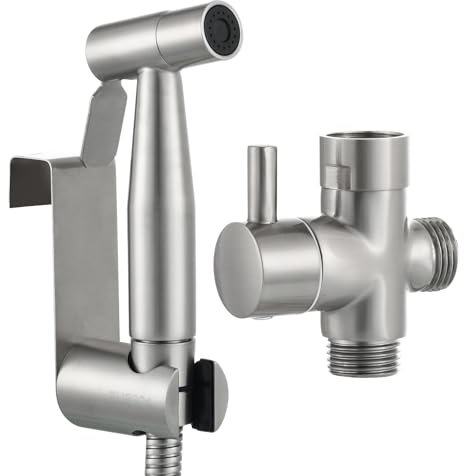 Tecmolog Ducha Bidet Inodoro Completo Acero Inoxidable Grifo Higienico Pulverizador de Mano con Soporte y Manguera para WC, Níquel Cepillado, WS024F
