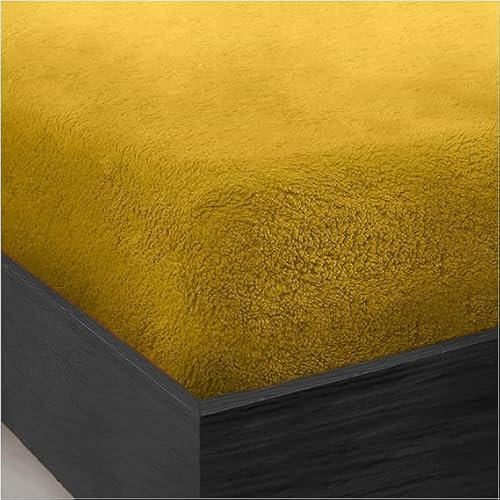 Teddy Sherpa Fleece Fitted Bed Sheet Thermal Super Soft Warm Cosy Luxurious Plain Teddy Bear Fleece Bed Sheets (Ochre, King)