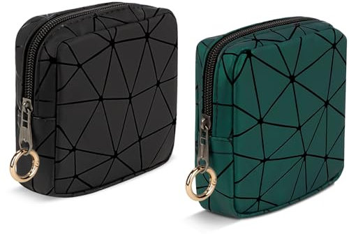 2 Stück Klein Kosmetiktasche Mini Make up Tasche Damen PU Leder Schminktasche Tragbare Mini-Kulturbeutel Wasserdicht für Kosmetikzubehör-Organizer Kulturtasche Geldbeutel für Frauen(Schwarz&Grün)