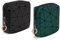 2 Pièces Trousse Maquillage Femme Petit Mini Pochette Rangement à Maquillage Kit Voyage Produit Trousse de Toilette en PU Cuir Imperméable Cadeau pour Femme Fille Enfant Anniversaire(Noir&Vert)