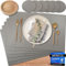 Mahewa® 6er Set Premium Tischset aus Kunstleder - Platzset abwaschbar und wasserdicht - Platzdeckchen Telleruntersetzer in Lederoptik (Silber/Hellgrau, Eckig mit Halter)