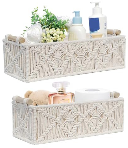 Makramee-Aufbewahrungskörbe, Boho-Stil, rechteckig, gewebter Toilettenpapierkorb für Wohnzimmer, Eingangsbereich und Badezimmer, Heimdekoration, 2 Stück