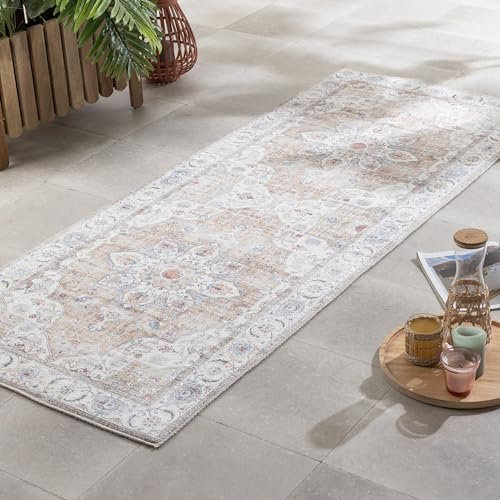 FRAAI | Home & Living Waschbarer LäUfer - Domingo Mandala Beige - Polyester - Flachgewebe - Vintage - Waschbar in Waschmaschine - Modern - Wohnzimmer, Balkon, Garten/Terrasse, Flur - Carpet