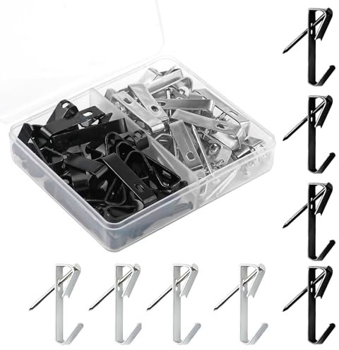 Picture Hanging Hooks with Nails, 30 lb Iron Picture Hangers Heavy Duty Wall Hooks, for Hanging Picture Photos Frames Mirror Wooden Wall Painting Clock Calendars Decoration(Silver,Black)