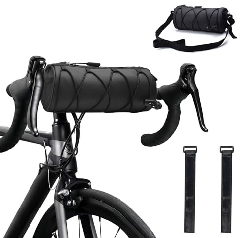 4 in 1 Lenkertasche Fahrrad 2,4L, Fahrradtasche Wasserdicht Lenker mit Schultergurt, Fahrradkorb Vorne Verstellbar, Rahmentasche Fronttasche Lenkerrolle, Gepäckträgertasche Mountainbike (Schwarz)