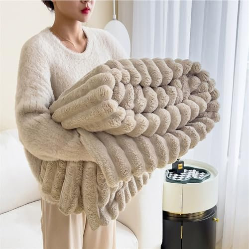 Couverture De Jet De Fourrure De Lapin Doux, Hiver Fluffy Faux Striped Gradient Color Color pour Le Canapé-Lit Couverture,03,200 * 230cm 1.6Kg