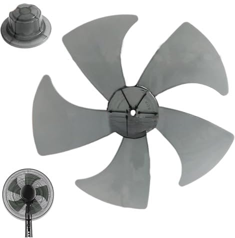 Bai42Ylou Fan Blade Repalcement, 14 Inch Fan Blade with Five Plastic Leaves & Nut Cover, Low Noise Standing Replacement Blades for Household Standing Pedestal, Oscillating, Table