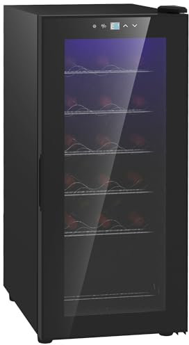 HOMCOM Weinkühlschrank, 50 L Getränkekühlschrank für 18 Flaschen, Weinklimaschrank, Flaschenkühlschrank mit Innenbeleuchtung, Touch, 5-18°C, Schwarz