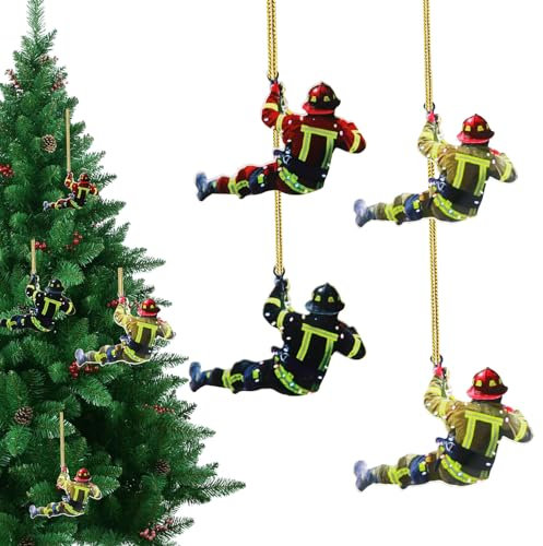 Weihnachtsbaum Feuerwehrmann Acryl Ornamente, 4 Stück Feuerwehrmann Weihnachtsschmuck Weihnachten Deko, für Baum, Fenster und Wanddekoration