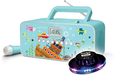 Radio CD USB M-29-KB - Bleu - Affichage LCD - Antenne FM - Lumière OVNI - 1 Micro Inclus - CD/CD-R/CD-RW - Radio FM