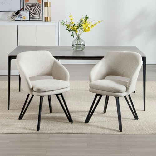 chairus 2er Set Esszimmerstühle Akzentstühle für Esszimmer Küchenstühle aus Leinen Polsterstühle mit Rückenlehne für Wohnzimmer Küche (Hafermilch)