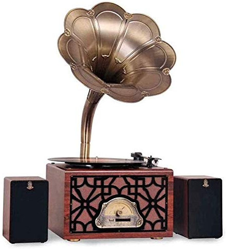 Vinyl Playerge, With Cassette Big Retro Classic Phonograph Shape Stereo Speaker Sound System Music Box 3.5Mm O Tooth Speaker Gramophone
