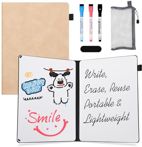 AGM Dry Erase Mini Whiteboard A4, 30 x 21.5cm Double-Sided Desk White Board with 3 Colored Pens, 1 Eraser, 1 Mesh Bag, Portable Writing Board for Studying, Meetings, Note-Taking, and Doodling-Pink