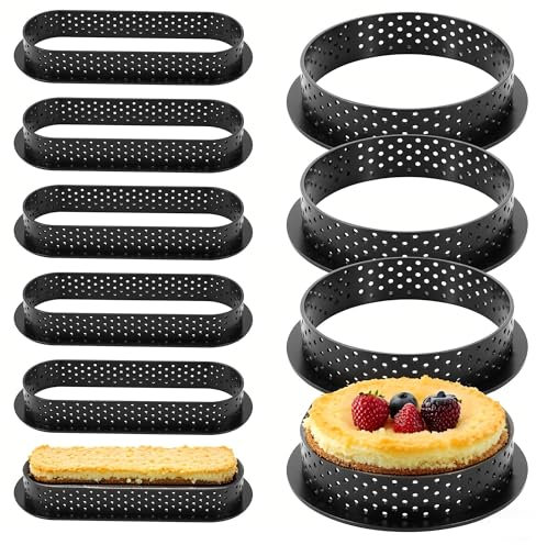 DUBUOZA 10 Pezzi Anello Crostata Forato,Rotonda Muffa Cottura Dessert Strumento Stampo Mousse per Torta,Adatto per fare frittelle, ciambelle e torte