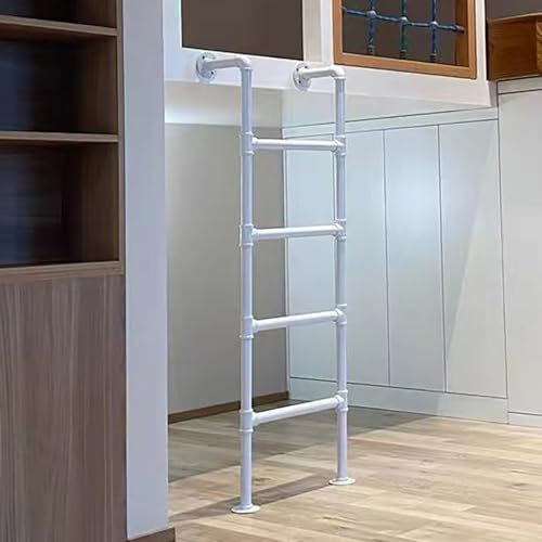 Etagenbettleiter aus Metall mit weißer Dachbodenleiter für Dachboden, Wohnheim, Wohnmobil, Deck, zum Anschrauben, Kellertrittleiter (115/114,3 cm)