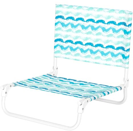 AKTIVE Sedia bassa pieghevole spiaggia con schienale, struttura in acciaio, seduta in poliestere, leggera e resistente, 47 x 48 x 50 cm, portata 110 kg, stampa blu (62411)