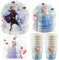 Hmfmdy Juego de Vajilla para Fiesta de Frozen, 50 Piezas de Decoración para Fiesta de Anna y Elsa, Vajilla de Cumpleaños de Princesa con Platos, Vasos Servilletas Papel, Vajilla de Fiesta para Niñas