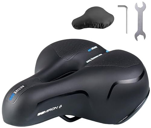 Sella per Bicicletta Comoda, Sella Bici Gel Ergonomico,con Copertura Impermeabile e Chiave,Morbida, Traspirante,per Mountain Bike/MTB/Bici -blu