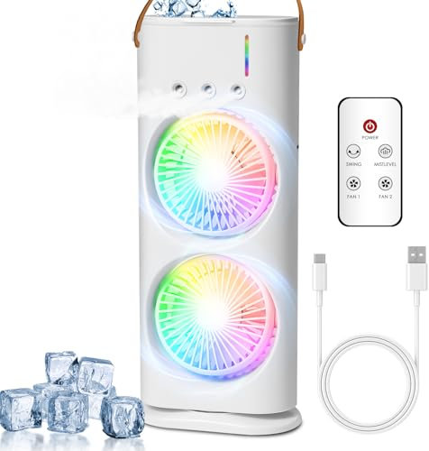 Anluomania Aire Acondicionado Portatil, Mini Enfriador de Aire, USB Mini Ventilador, 600ml Enfriador Evaporativo, 3 Velocidades, 3 Modos de Niebla, Air Acondicionado Portátil para Hogar, Oficina