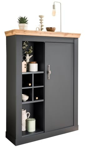 Furn.Design Kommode in grau und Wotan Eiche Landhaus, Wohn- und Esszimmer Highboard mit Soft-Close 107 x 146 cm, Ribera