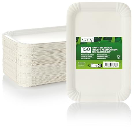 Vaily Platos de papel de 13 x 20 cm, rectangulares, paquete de 150 unidades para pasteles y panecillos, platos desechables, platos de pastel para barbacoas, fiestas y cumpleaños, color blanco