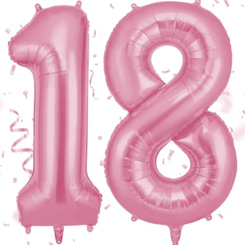 OFFCUP Luftballon Zahlen 18, Rosa 18 Geburtstag Zahlen Ballon 101cm Groß Folienballon 40 Zoll Helium Ballons zum Mädchen Junge Geburtstag Party Deko Abschluss Jubiläums(18, Rosa)