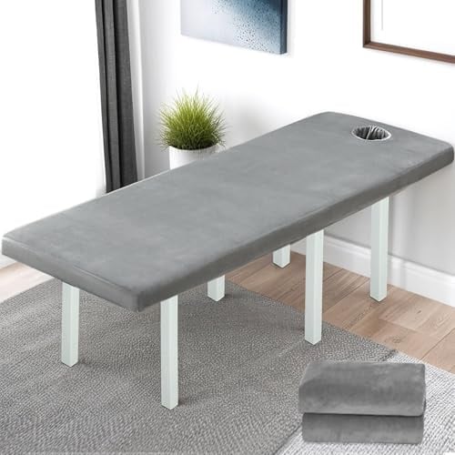 Rivestimento per lettino da massaggio, con foro, in spugna, con angoli elasticizzati, in velluto di cristallo, spesso, lavabile, elastico, 80 x 190 cm, per lettino massaggiante, letto di bellezza