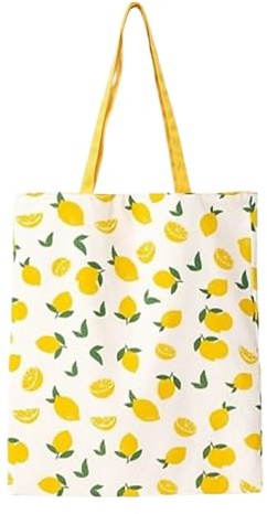 Noaxylic Doppelseitige Recyclingtasche 40cm x 36cm Leinentasche mit Henkeln | Doppelseitige Stoffbeutel, Gelb Zitronen Muster Wiederverwendbar, Baumwolle Schulter für Damen, Kinder, Mädchen