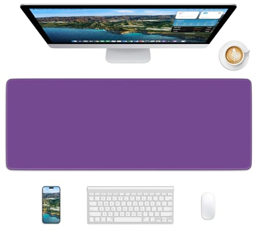 Velluxion Mouse Pad 31.5x11.8in Large Desk Mat Non-Slip for Office | Stitched edges prevent fraying, rubber non-slip base keeps pad stable, large mousepad for home, work and gaming, Purple