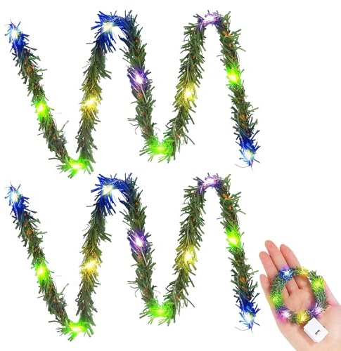 2 PCS Wichtel Lichterkette Miniatur, Mini LED Lichterkette, Weihnachtsbaum Klein Beleuchtet, Wichtel Zubehör Lichterkettes, Weihnachts-Puppenhauszubehör, Weihnachtsbaumschmuck/Bunt 2
