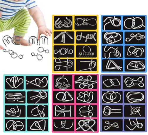 40 Pièces Jeu De Casse Tête en Métal, Ensemble De Puzzle en Métal, IQPuzzle Casse Tete A Anneaux, Anneaux Chinois Classique, Récompense Scolaire pour Adolescents Adultes