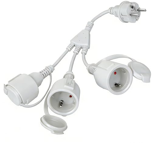 Flomiara Doppelstecker für Steckdose, Verlängerungskabel Mit 3-Fach Steckdosen, IP44 Wasserdicht Schutzkontakt Verlängerungskabel Außen, Perfekt für Zuhause, Büro, Außenbereich 16A/250V
