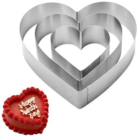 Dwitkul 3 Stück Tortenring Herzform Backring Edelstahl Backrahmen Herz Kuchenform Herzbackform 10/15/20CM für Tortendeko Schichtkuchen Mousse Gebäck Dessert Kekse