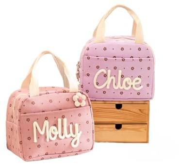 Shangyue Personalisierte Lunch-Tasche aus Cord, bestickt, handgefertigt, Namens-Lunch-Tasche, personalisierte Kindertaschen (S2)