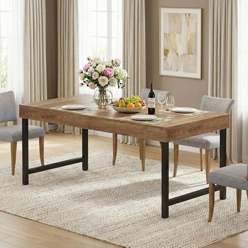 Lailang 140cm Mesa de Comedor, Mesa Rectangular, Mesa de Cocina Retro, Muebles Rusticos, Mesa Comedor 6 Personas, Comedores Modernos, 140 x 18 x 18 cm, Marrón Rústico