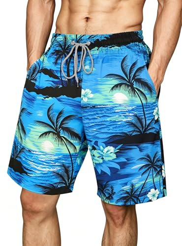 Gavliuu Herren Badehose mit Mesh-Futter Schnelltrocknend, Hawaiianische Badeshorts für Strand und Pool, Atmungsaktiv mit Taschen S-4XL