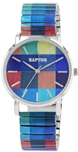 Raptor Ausgefallene Damenuhr Bunt Grün Regenbogen | Armbanduhr Damen außergewöhnlich mit Zugarmband | Besondere Damenarmbanduhr – Modische Uhr Frauen Senioren