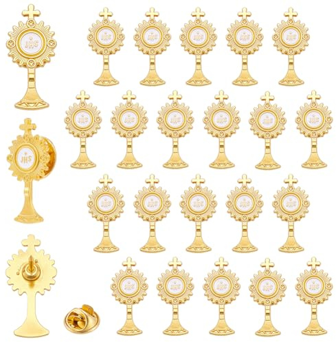 UNICRAFTALE Lot de 25 Épingles de Coutelier Religieuses pour Première Communion en Émail avec Design de Calice et Croix Ensemble de Broches Saintes Catholiques Épingles de Revers Croix 26.5x13mm