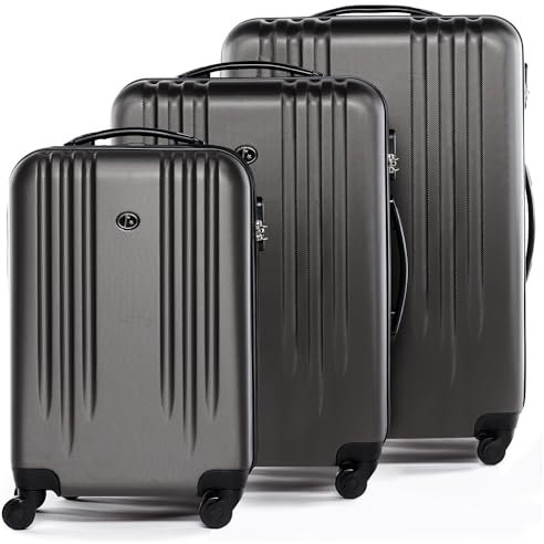 FERGÉ Kofferset Hartschale 3-teilig Marseille Trolley-Set - Handgepäck 55 cm, L und XL 3er Set Hartschalenkoffer Roll-Koffer 4 Rollen 100% ABS grau
