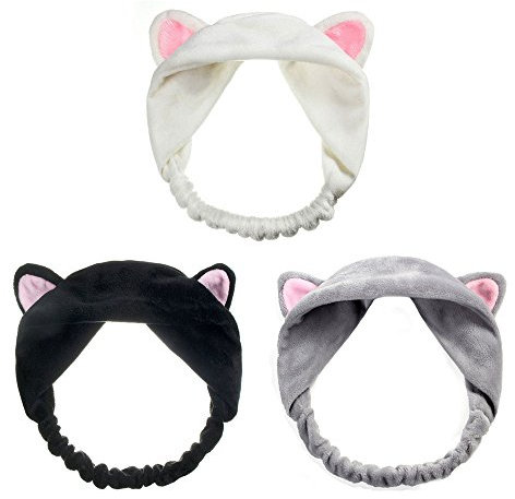 ONEGenug Elastisches Haarband, 3 Stück, für Make-up, Dusche, Cosplay, Katzenohren, Haarband für Damen und Mädchen